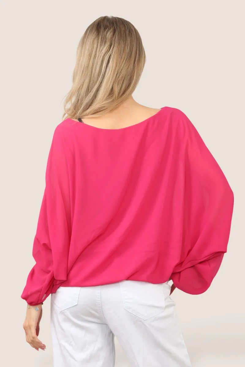 Emma Necklace Bubble Hem Lined Blouse