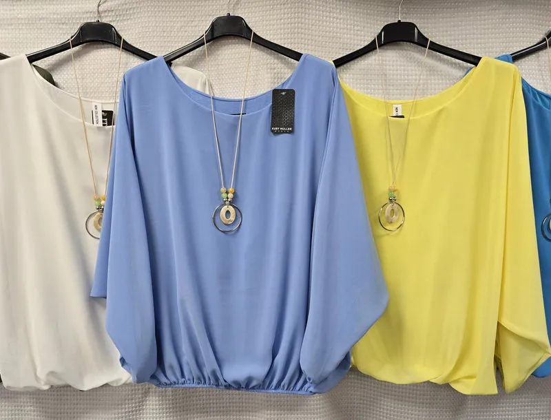 Emma Necklace Bubble Hem Lined Blouse