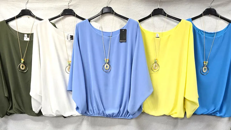 Emma Necklace Bubble Hem Lined Blouse