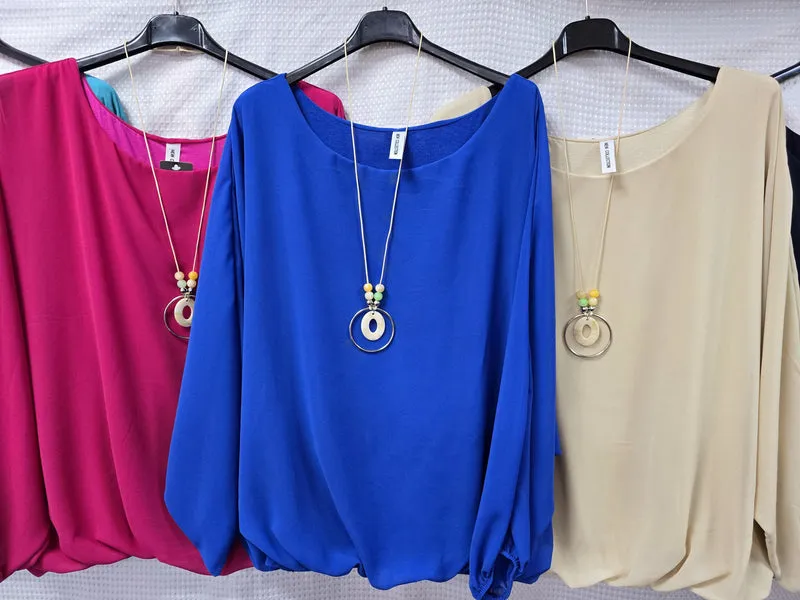 Emma Necklace Bubble Hem Lined Blouse