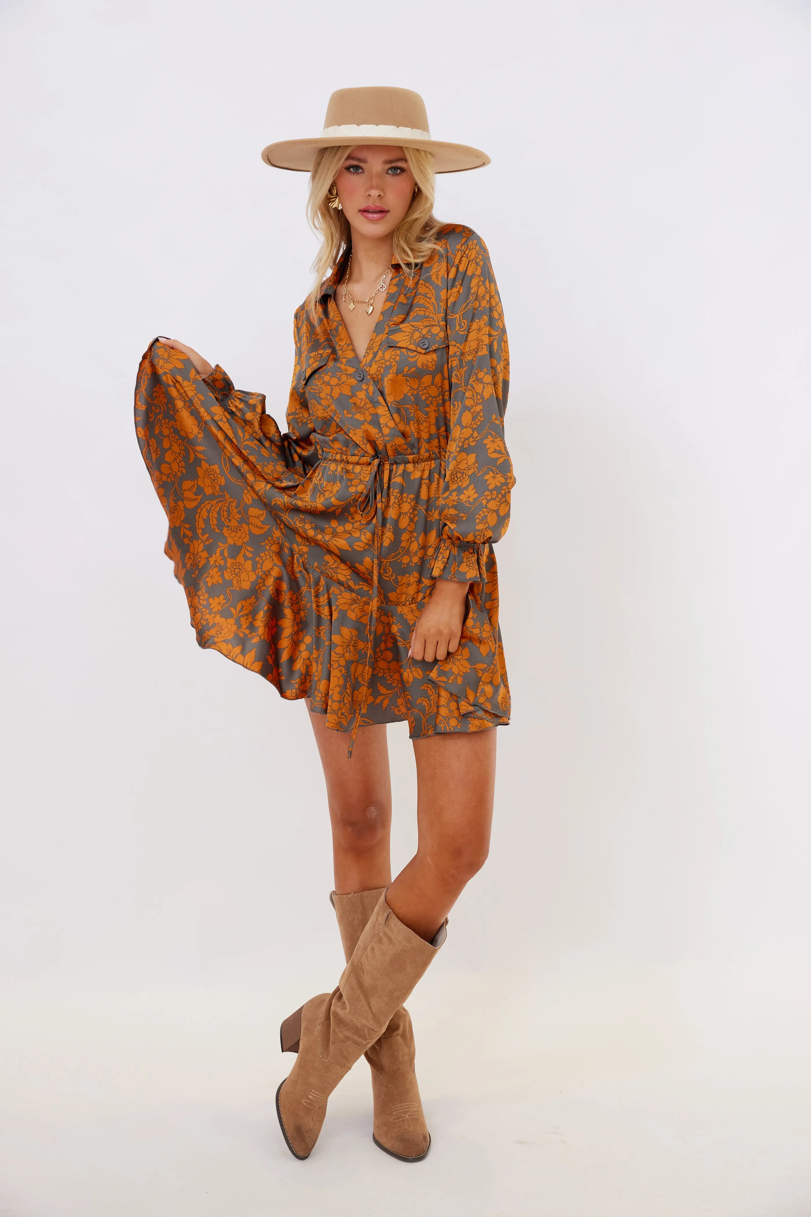 Erin Printed Long Sleeve Mini Dress