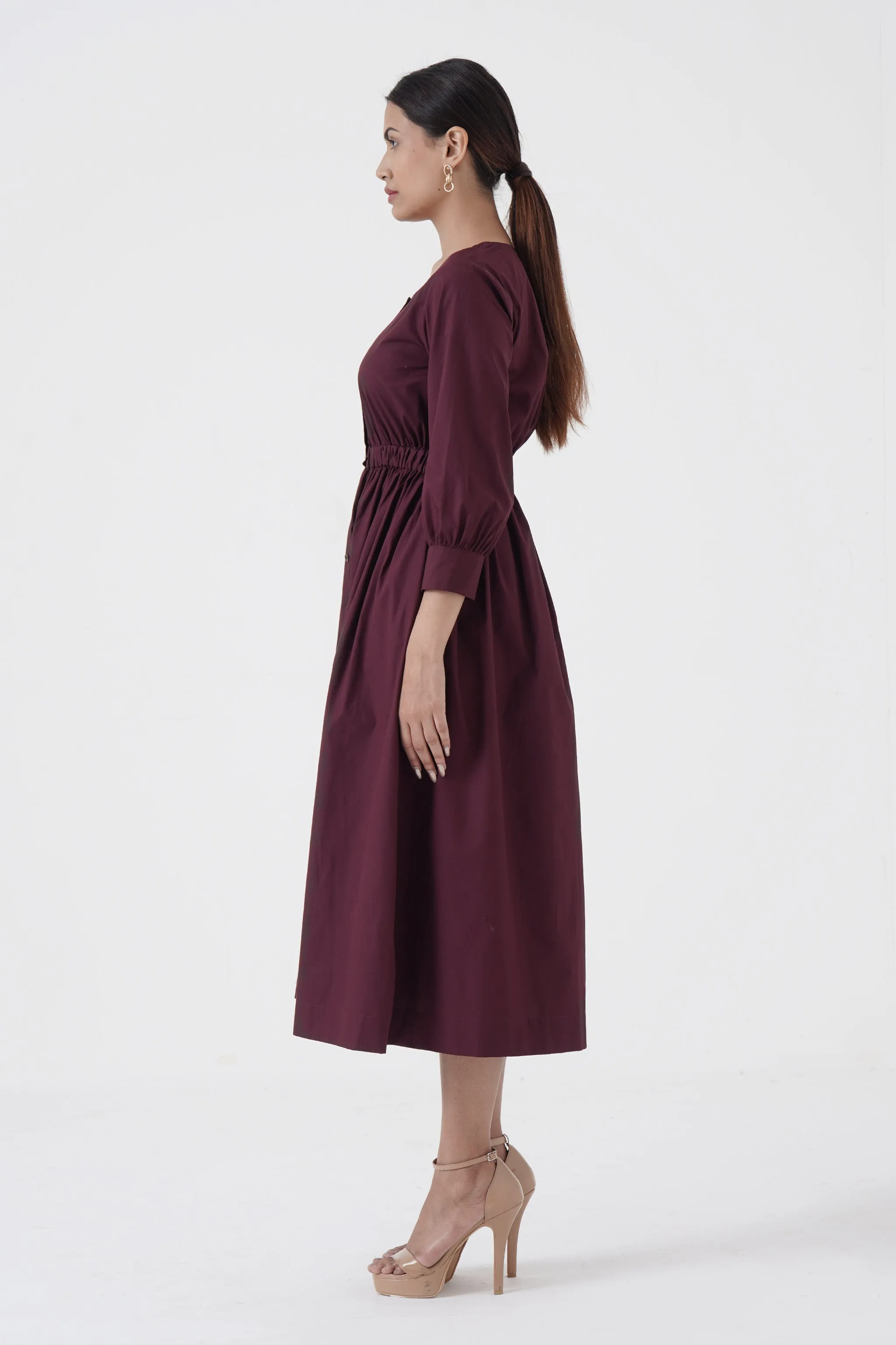 Euphoric - Double button placket dress - Wine