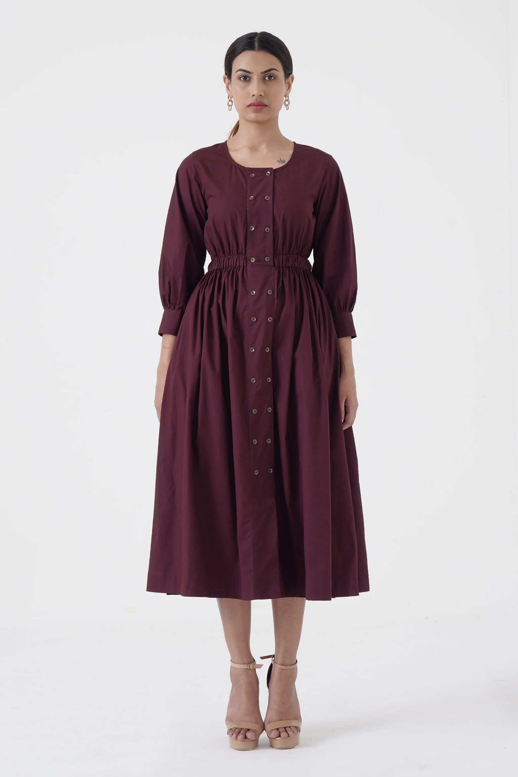 Euphoric - Double button placket dress - Wine