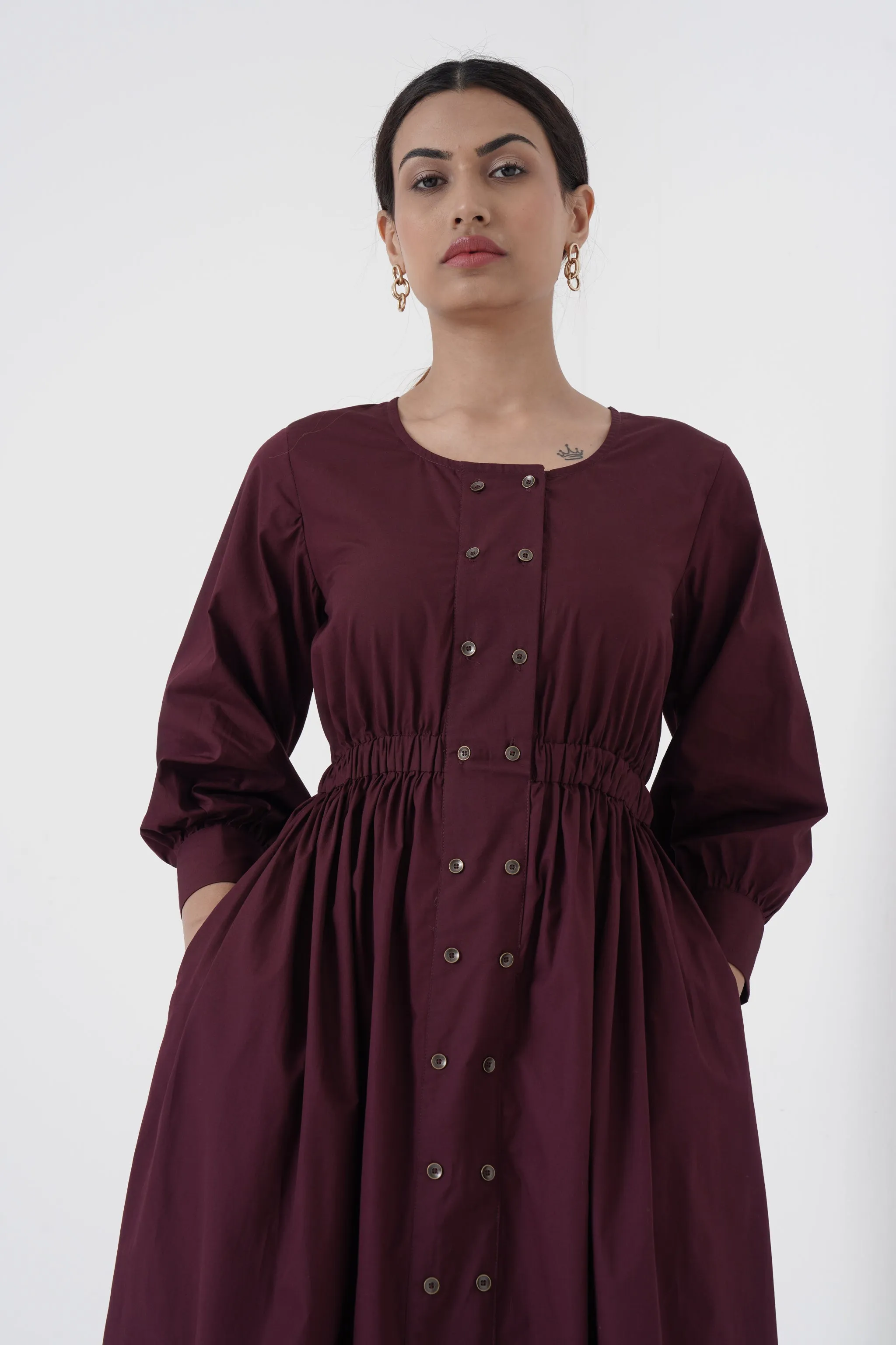 Euphoric - Double button placket dress - Wine