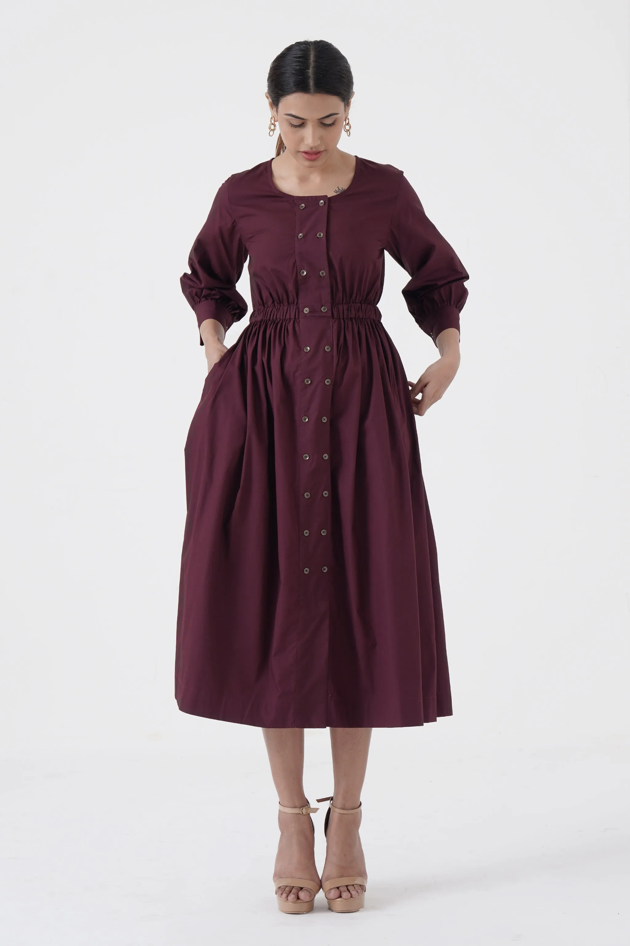 Euphoric - Double button placket dress - Wine