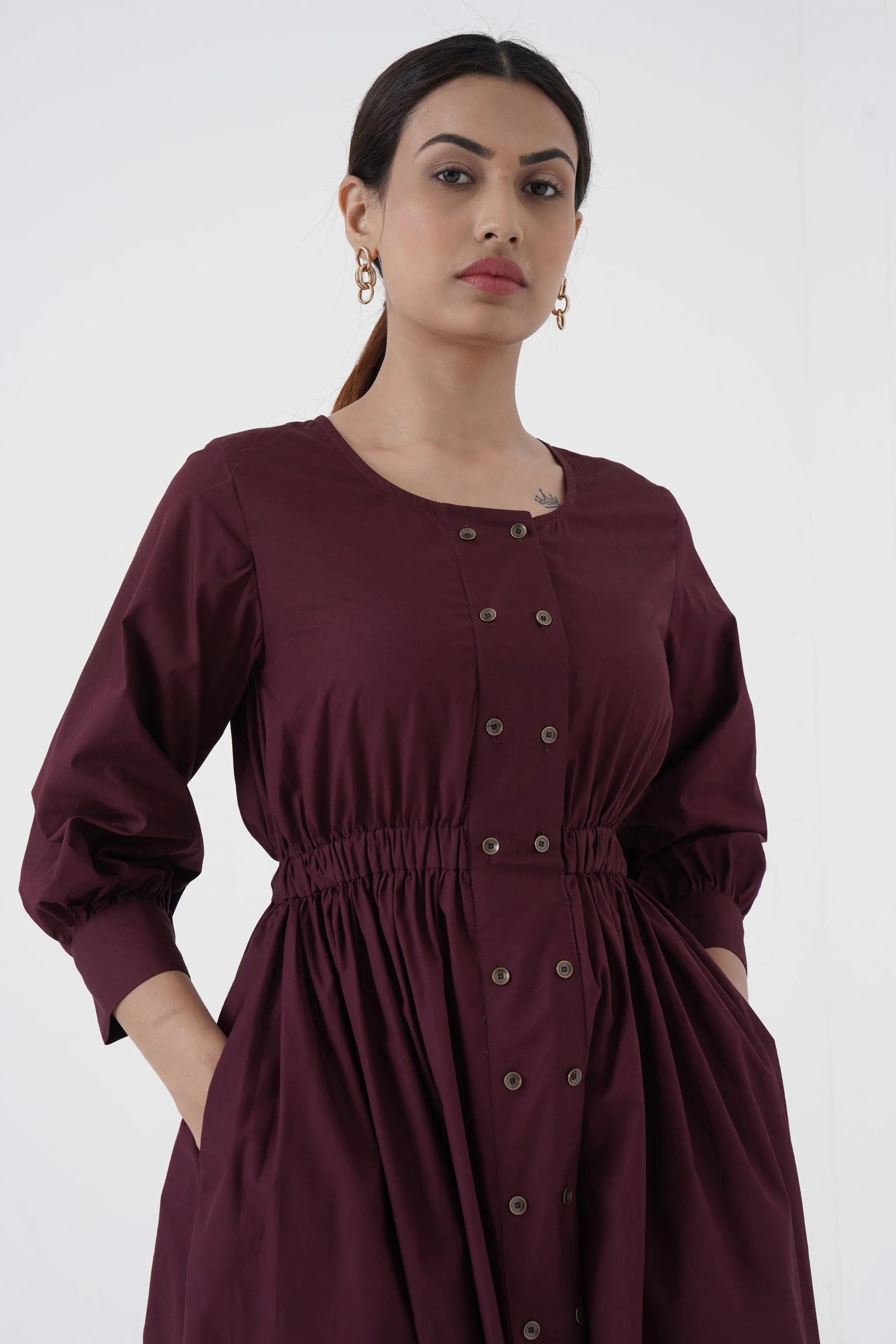 Euphoric - Double button placket dress - Wine