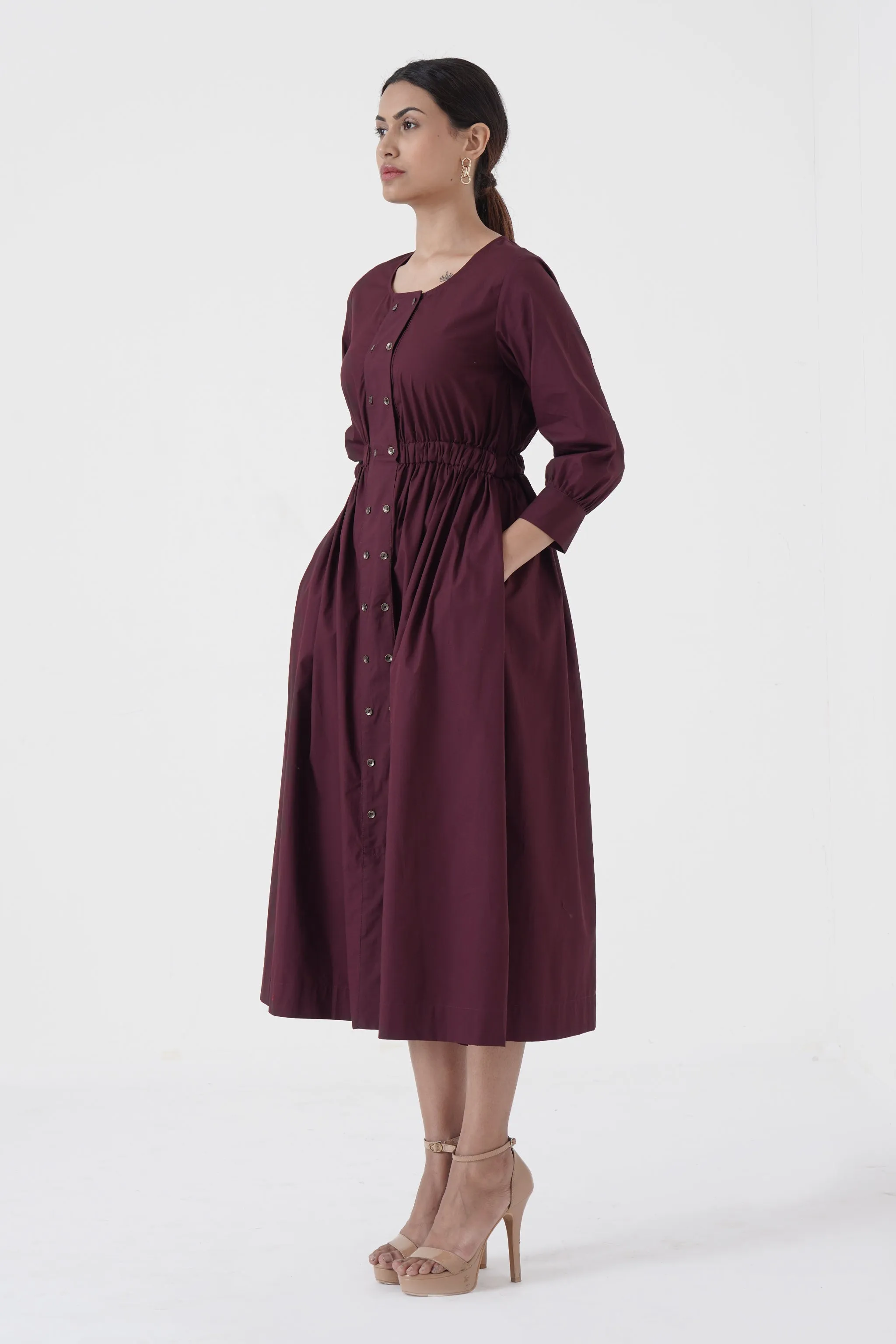 Euphoric - Double button placket dress - Wine
