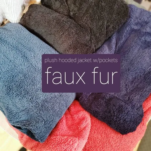 Faux fur plush hooded jackets with pockets - Assorted colors