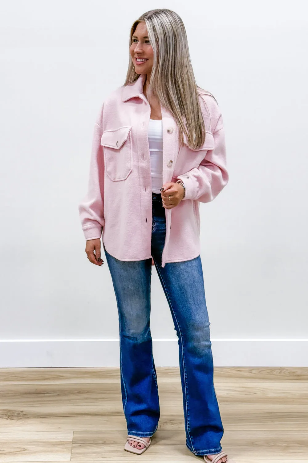 Feeling Cozy Fleece Shacket - Dusty Pink