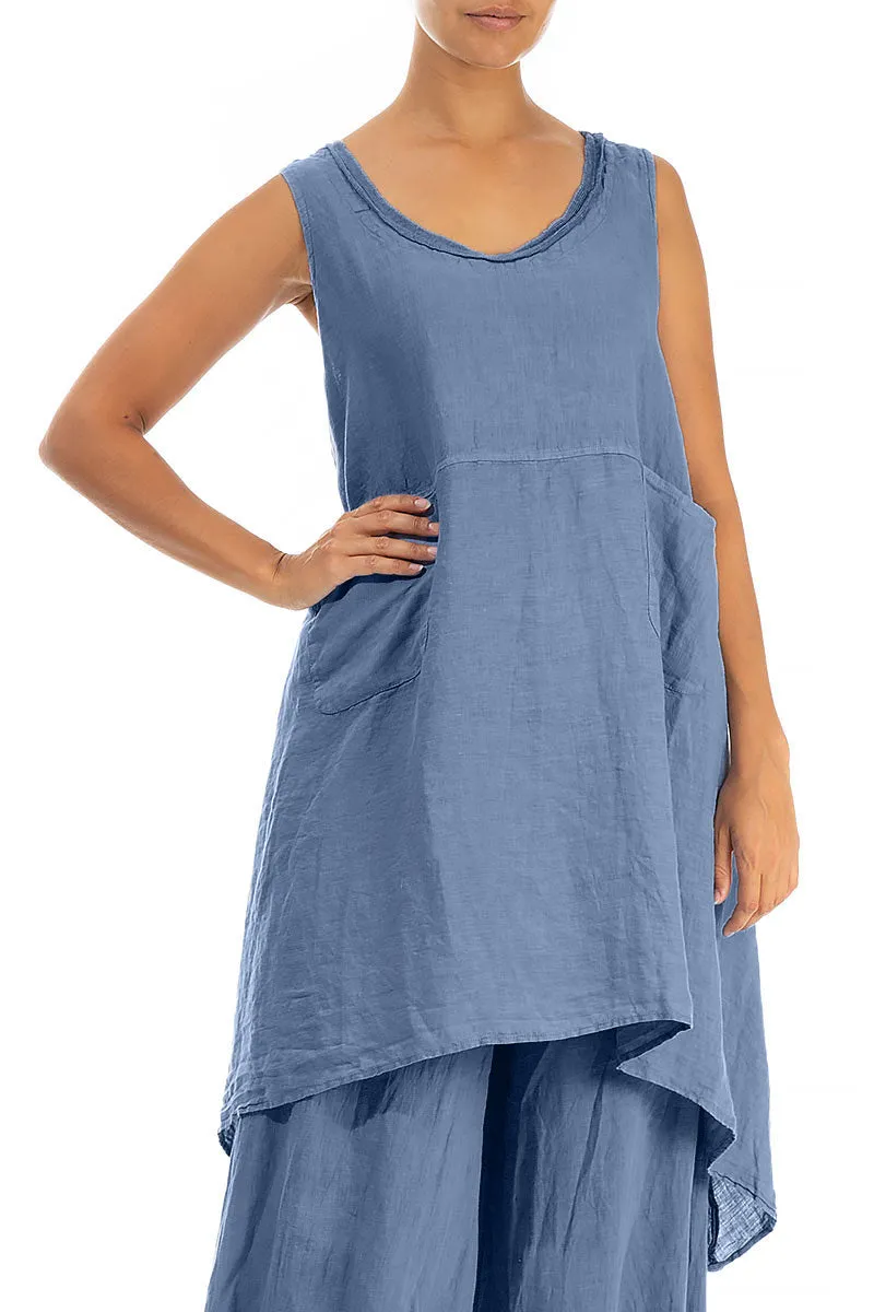 Flared Sleeveless Blue Nova Linen Tunic