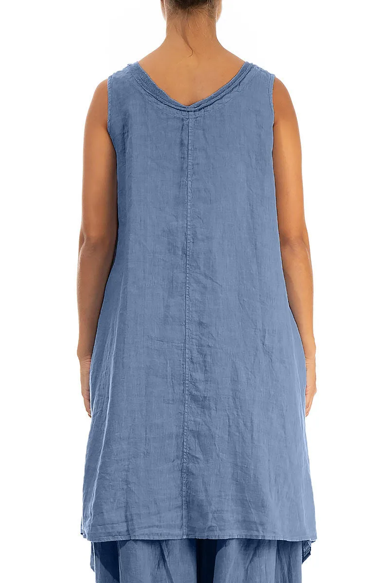 Flared Sleeveless Blue Nova Linen Tunic