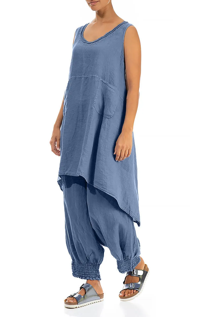 Flared Sleeveless Blue Nova Linen Tunic