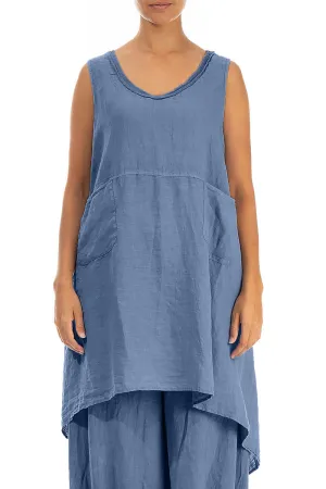 Flared Sleeveless Blue Nova Linen Tunic