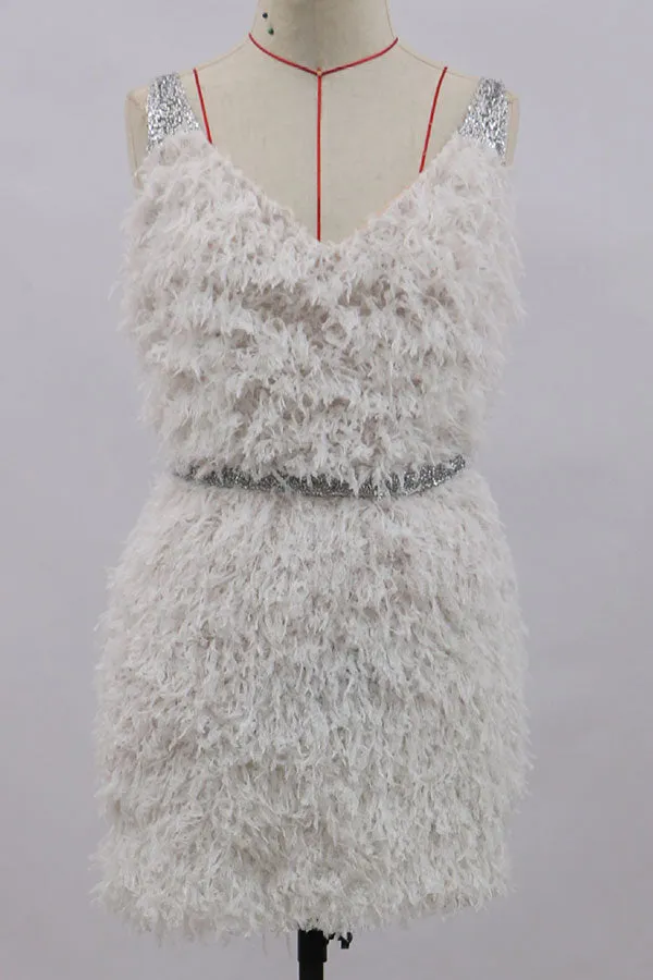 Flytonn-homecoming dresses hoco dresses party dresses fall outfits women Patchwork Smart Feather Design Mini Dress