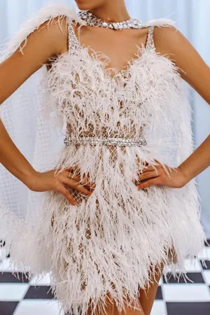 Flytonn-homecoming dresses hoco dresses party dresses fall outfits women Patchwork Smart Feather Design Mini Dress