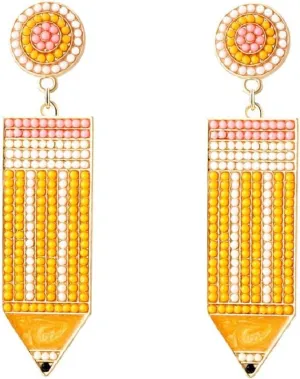 Funny Pencil Crystal Drop Dangle Earrings Stud Earrings for Women Teen Girls, Teachers, Professors, Students Back to Schoo Cute Hypoallergenic Piercing Jewelry