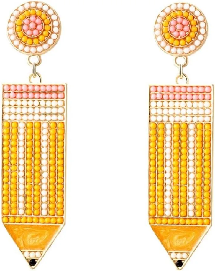 Funny Pencil Crystal Drop Dangle Earrings Stud Earrings for Women Teen Girls, Teachers, Professors, Students Back to Schoo Cute Hypoallergenic Piercing Jewelry
