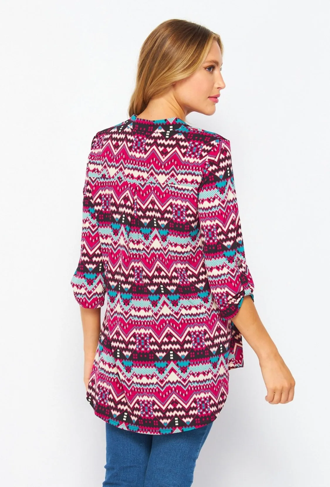 GABBY-9030   Gabby Hot Pink & Turquoise Aztec Top