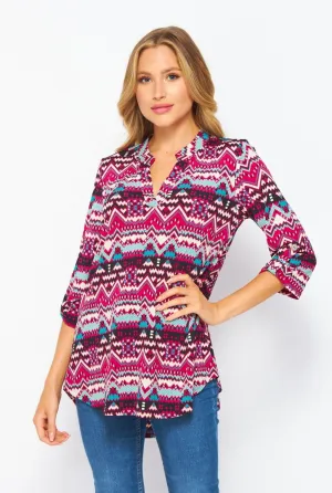 GABBY-9030   Gabby Hot Pink & Turquoise Aztec Top