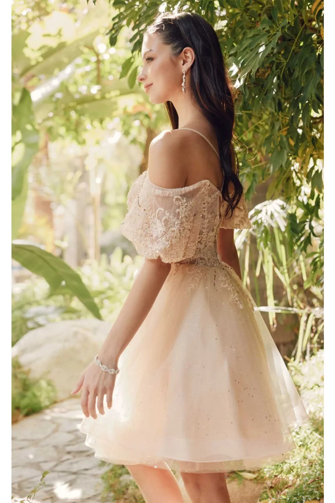 Glitter Off-Shoulder Short Sleeve Dress by Juliet 886