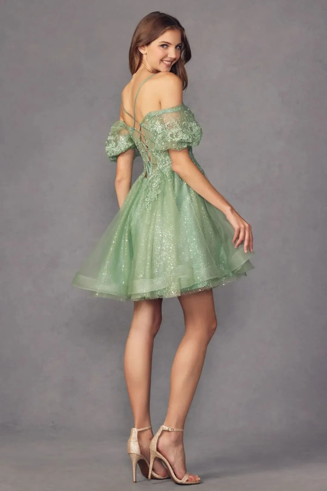 Glitter Off-Shoulder Short Sleeve Dress by Juliet 886