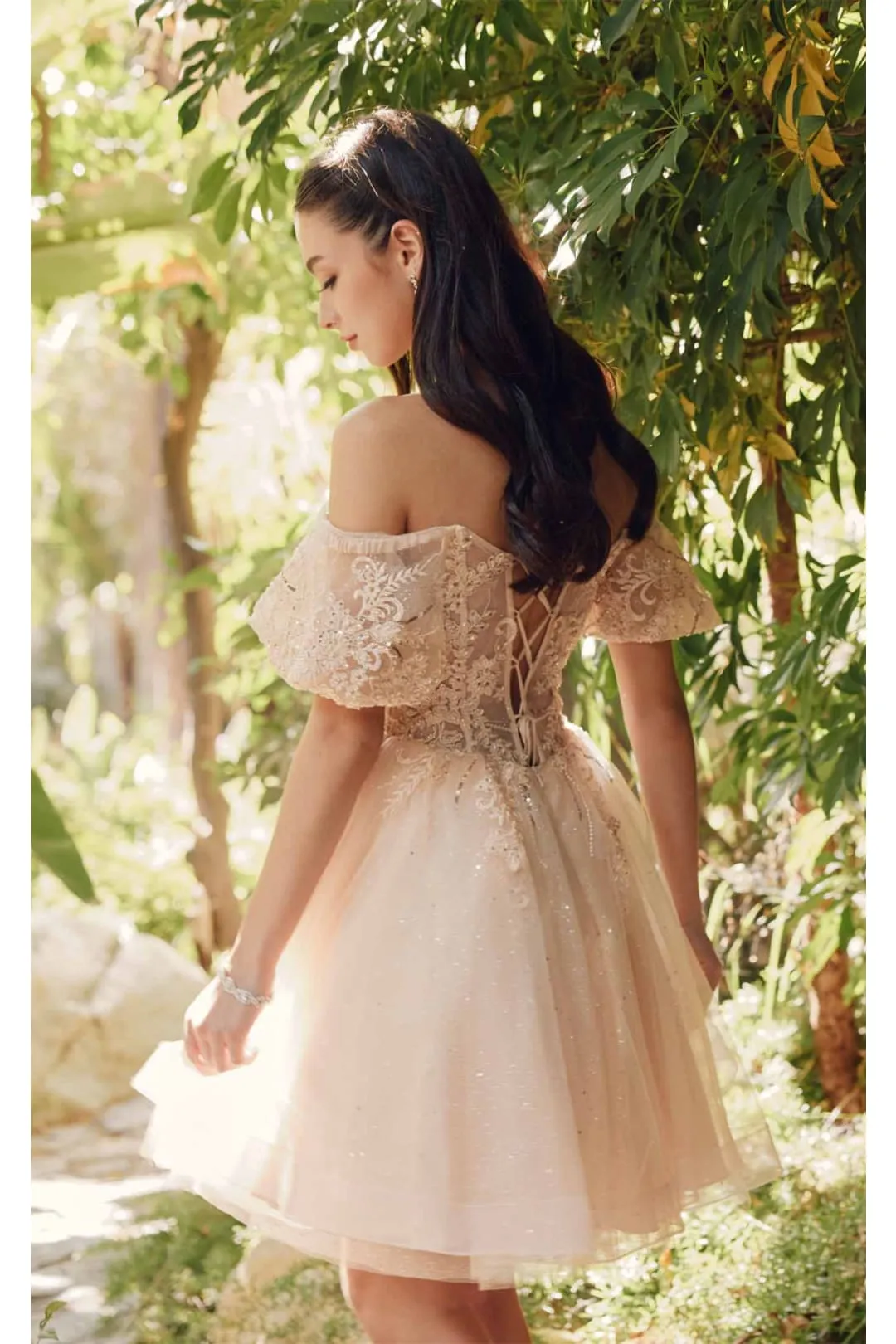 Glitter Off-Shoulder Short Sleeve Dress by Juliet 886