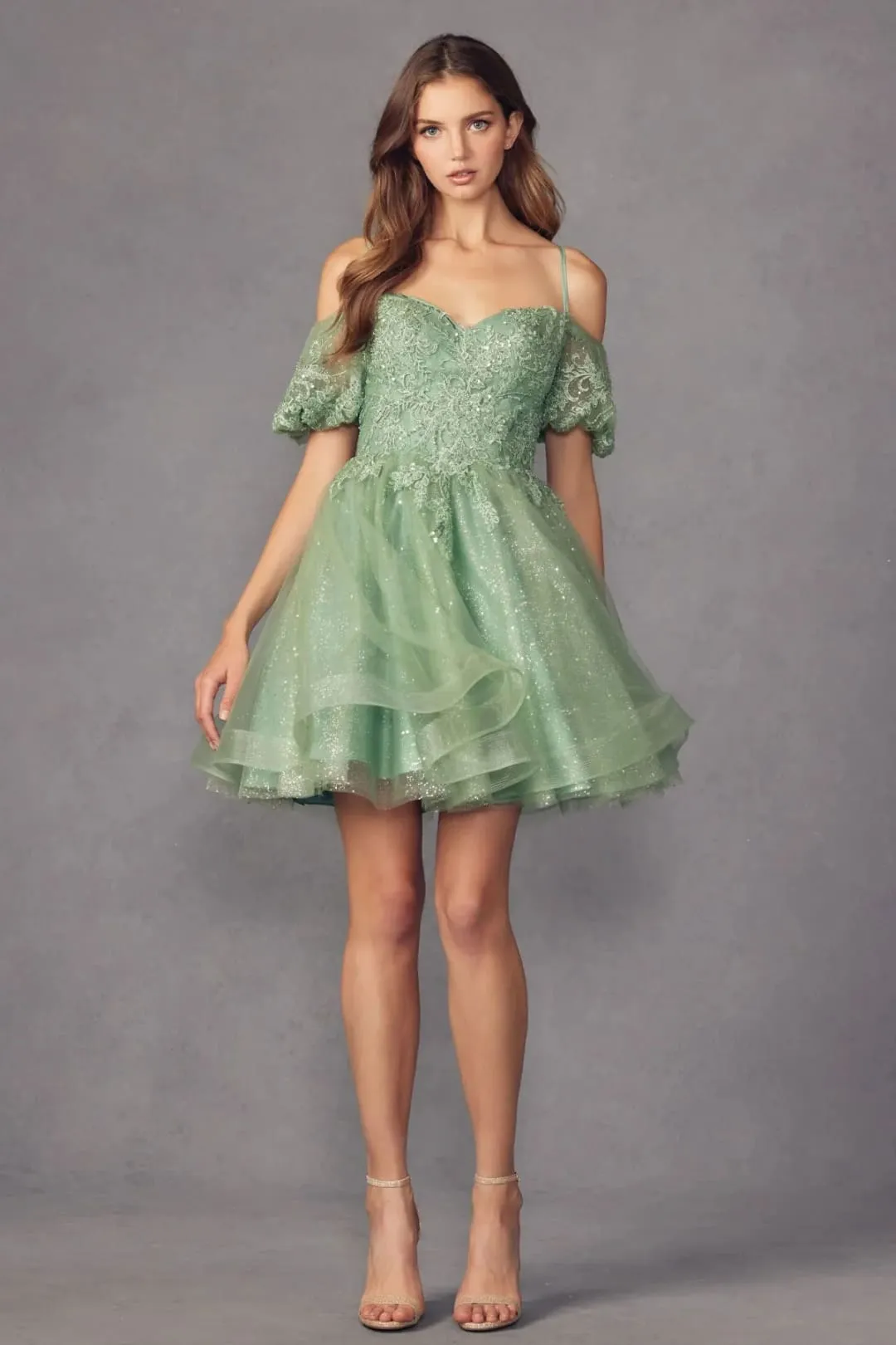 Glitter Off-Shoulder Short Sleeve Dress by Juliet 886