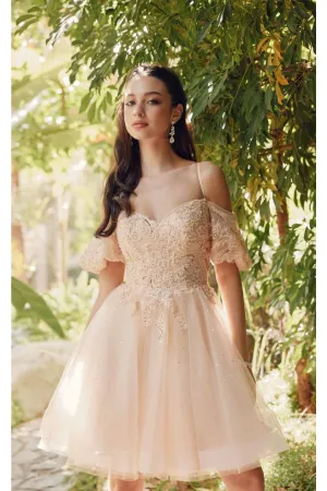 Glitter Off-Shoulder Short Sleeve Dress by Juliet 886