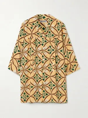 Greer Quincy gathered printed crepe mini shirt dress