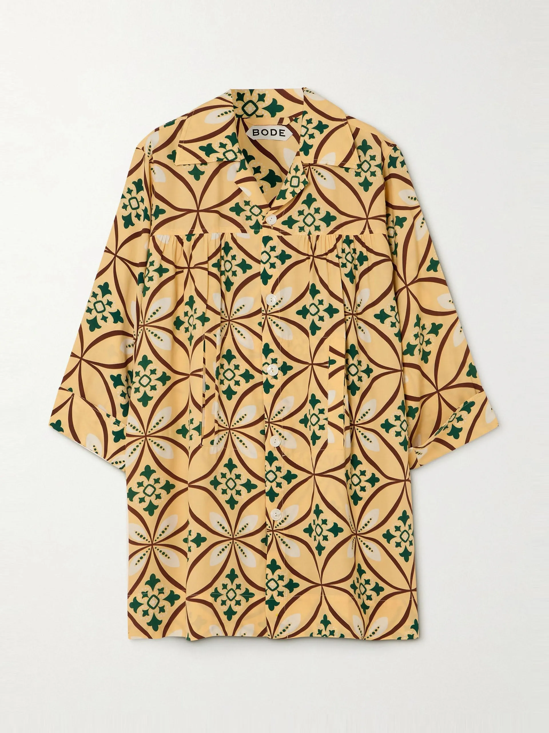 Greer Quincy gathered printed crepe mini shirt dress