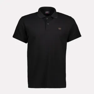 Heritage Logo Cotton Pique Polo Shirt with Open Sleeve / Black