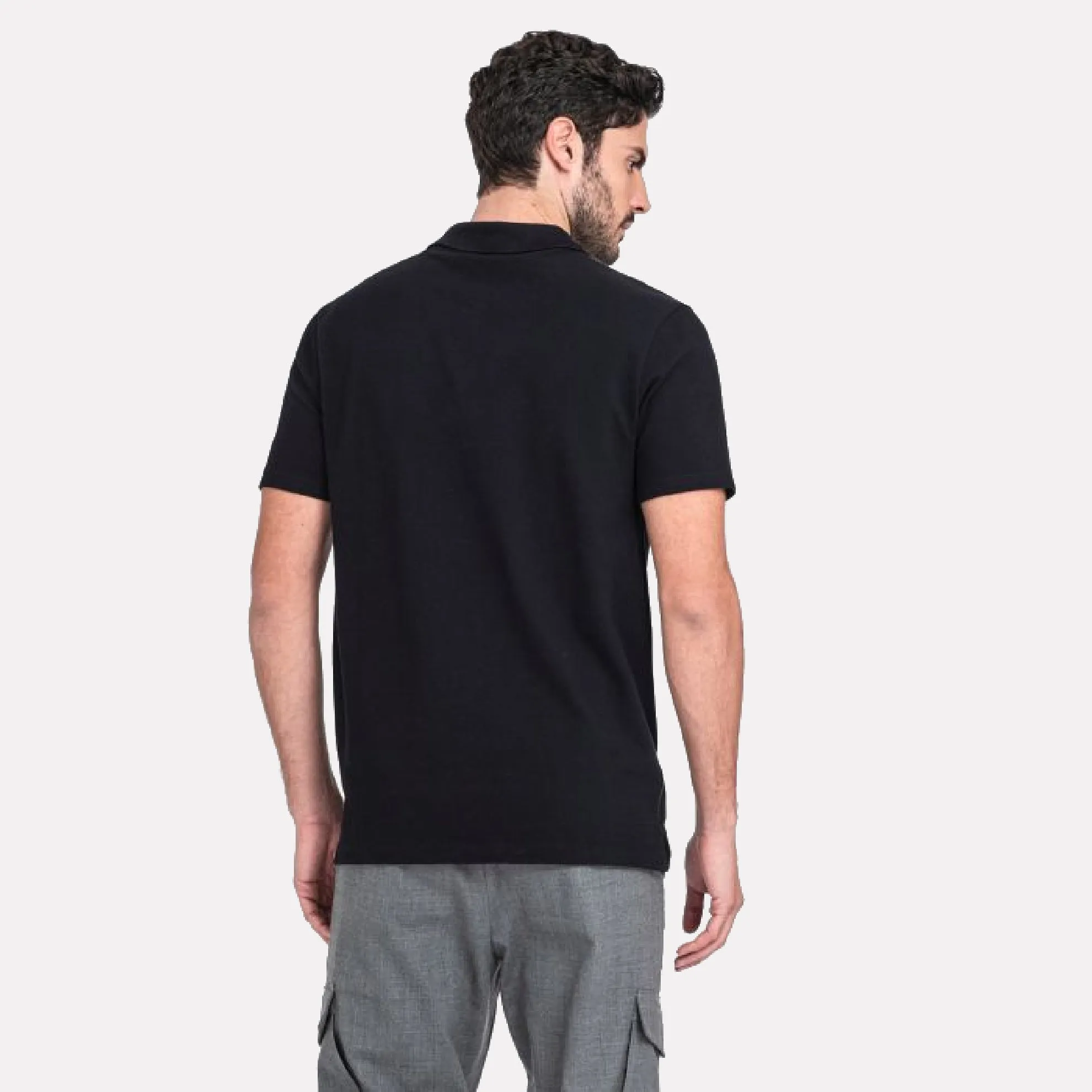 Heritage Logo Cotton Pique Polo Shirt with Open Sleeve / Black
