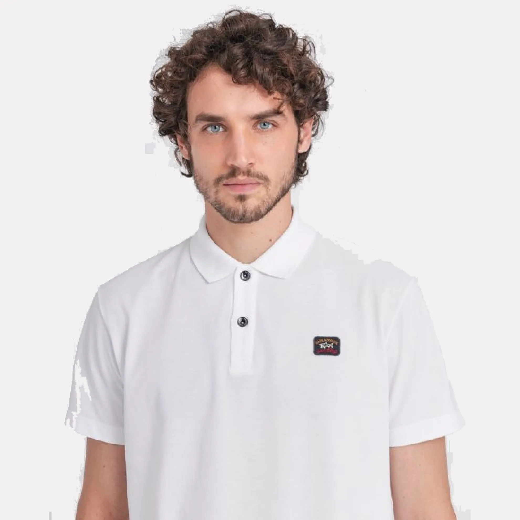 Heritage Logo Cotton Pique Polo Shirt with Open Sleeve / White