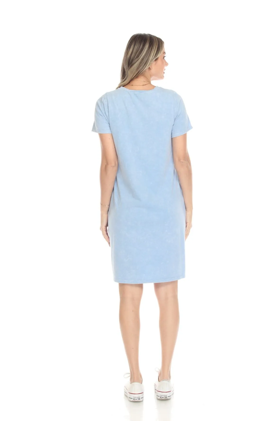 INOAH Floweret Baby Blue Knit Short Dress With Pockets