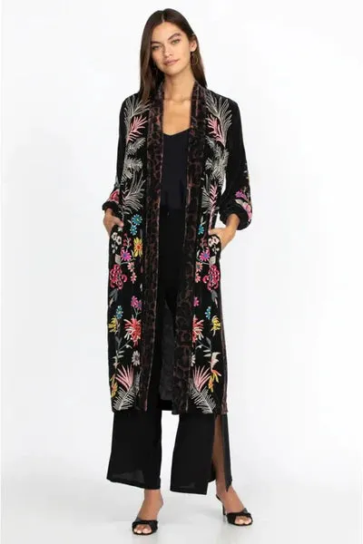 Johnny Was Tiarei Leggings Velvet Pant Floral Embroidery Pants Black Legging NEW