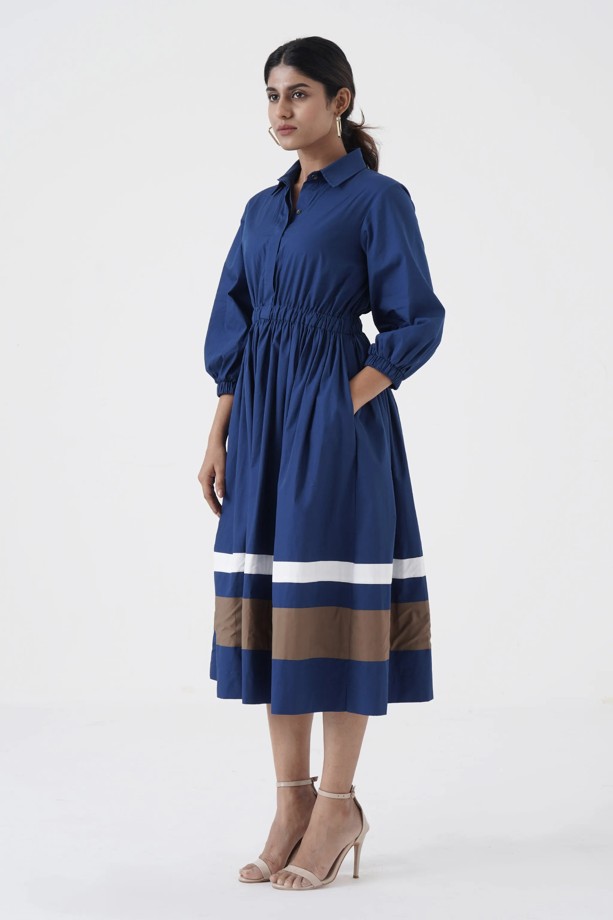 Kosher - Shirt collar waist elastic, two contrast stripe - Blue