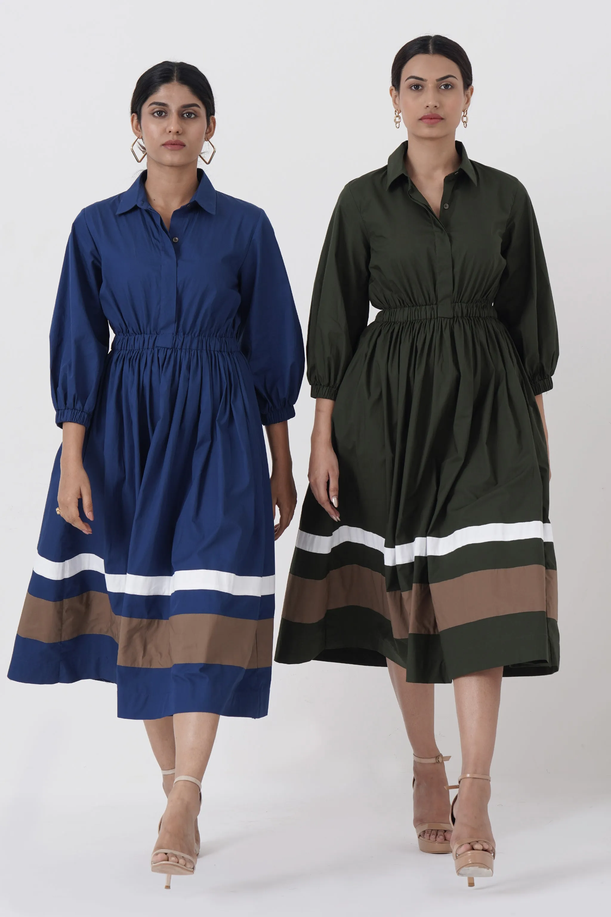 Kosher - Shirt collar waist elastic, two contrast stripe - Blue