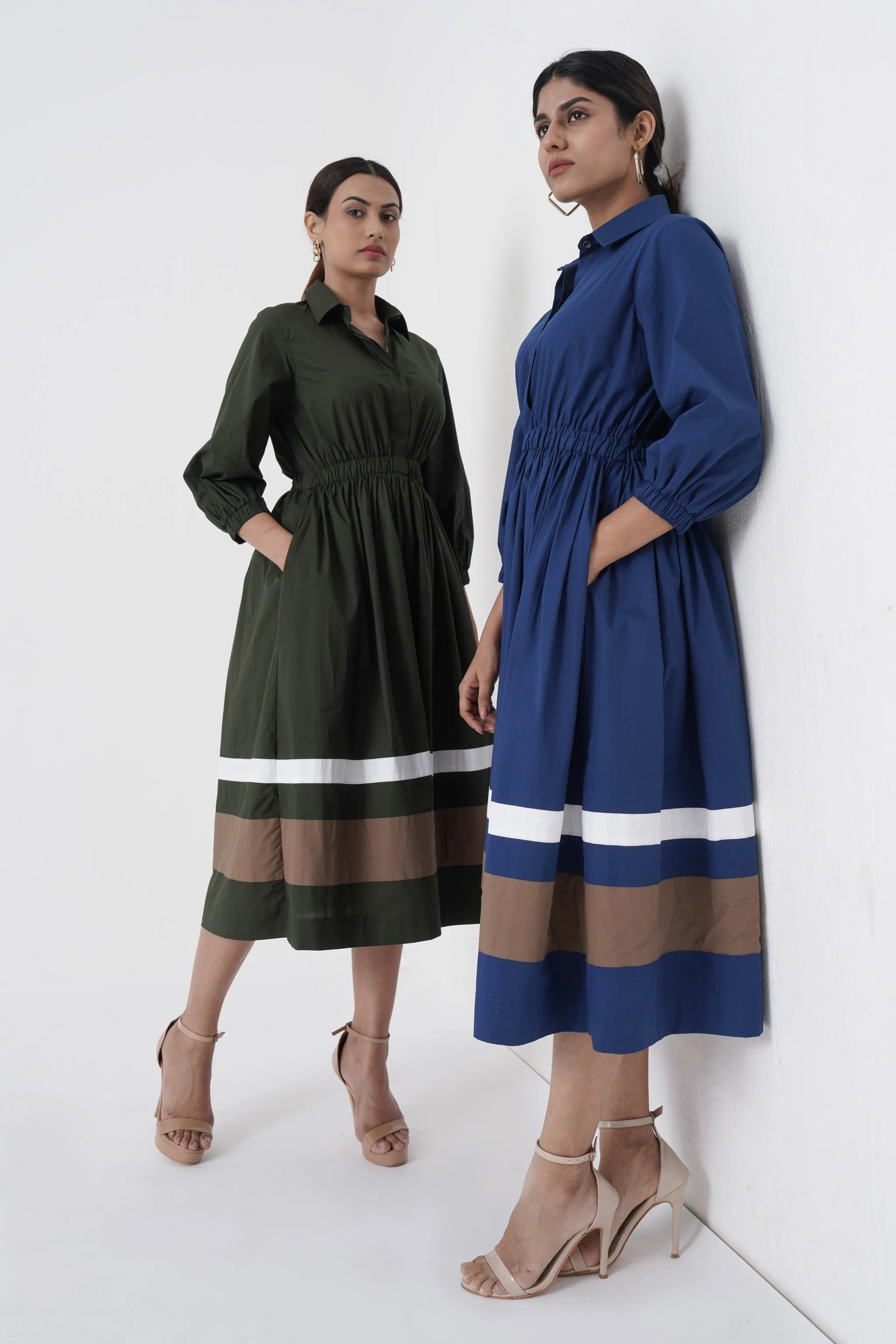 Kosher - Shirt collar waist elastic, two contrast stripe - Blue