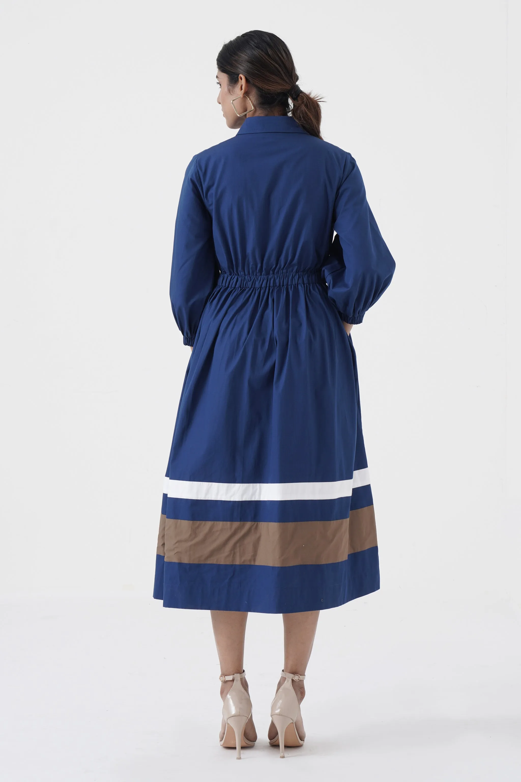Kosher - Shirt collar waist elastic, two contrast stripe - Blue