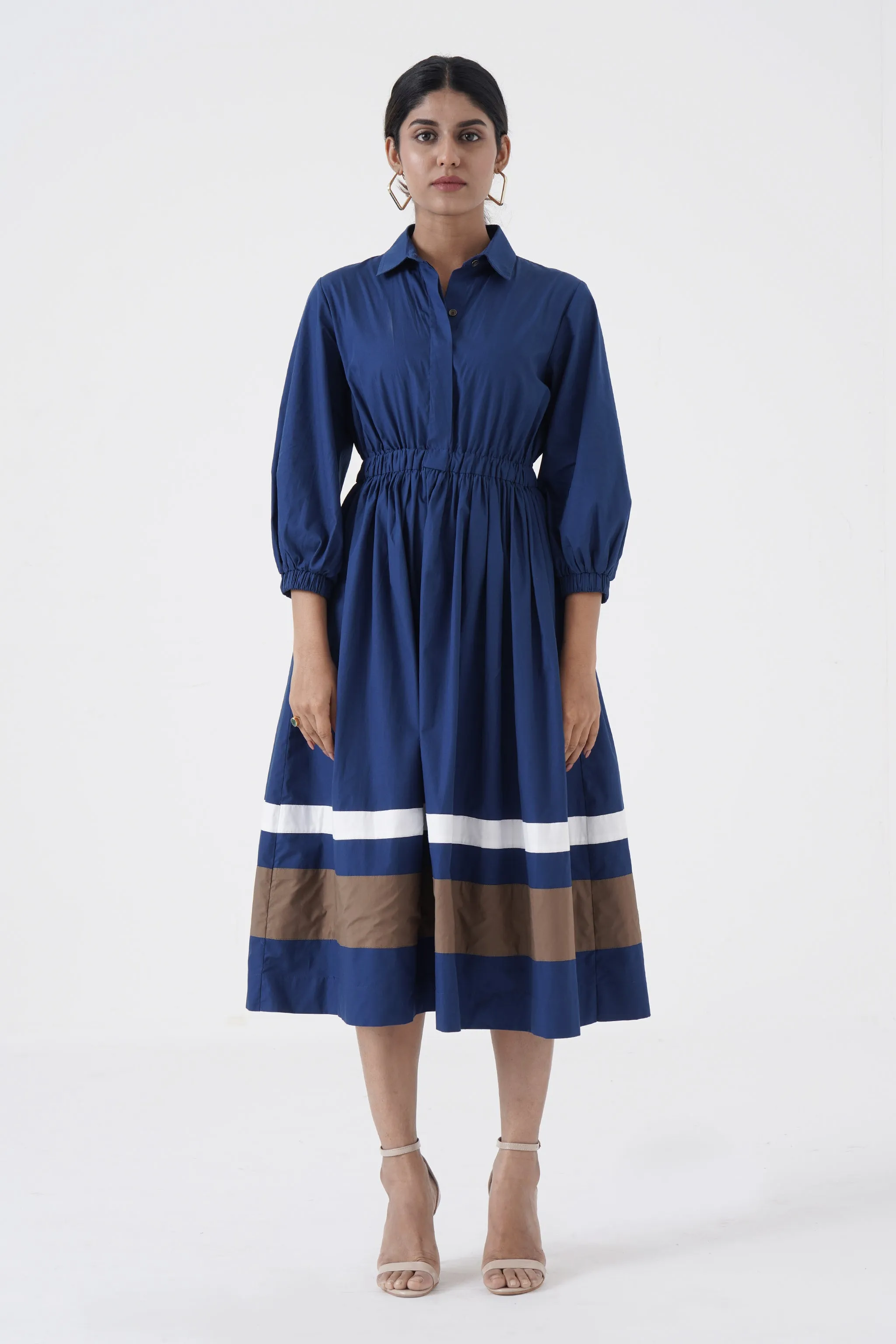 Kosher - Shirt collar waist elastic, two contrast stripe - Blue