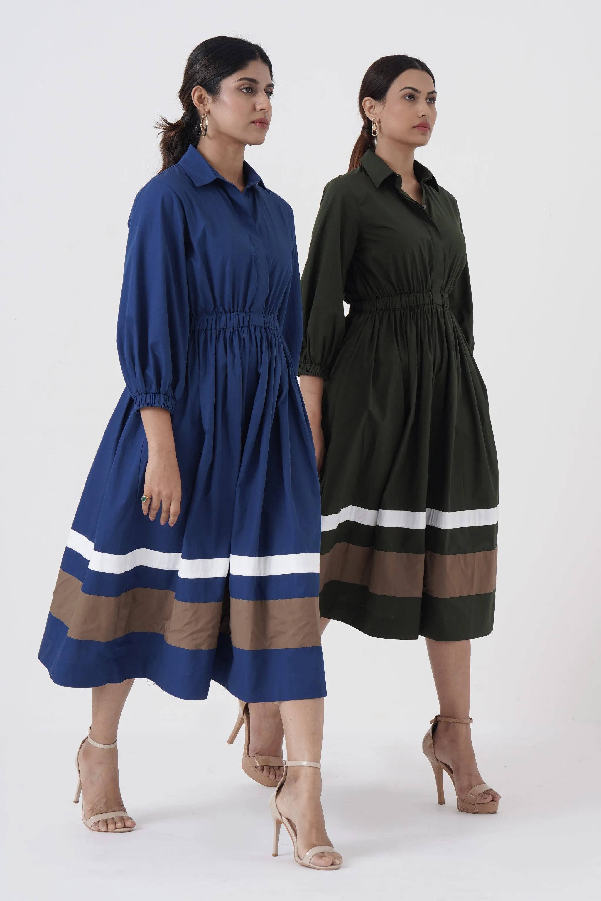 Kosher - Shirt collar waist elastic, two contrast stripe - Blue