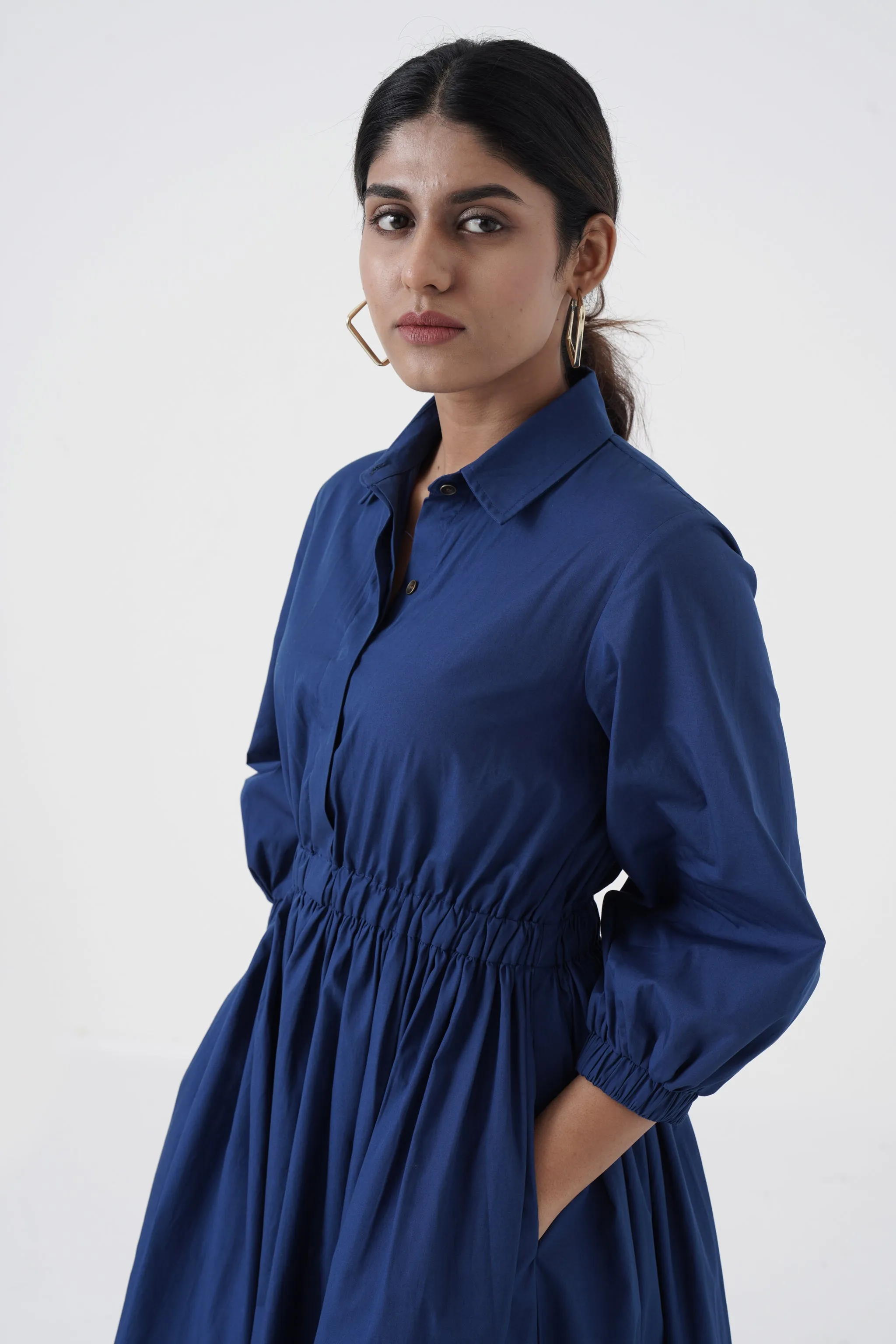Kosher - Shirt collar waist elastic, two contrast stripe - Blue