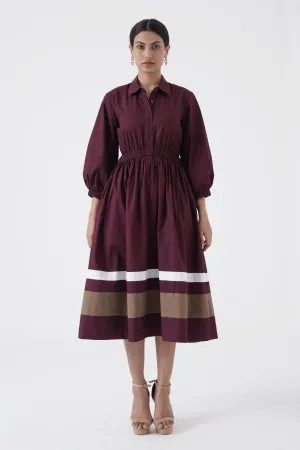 Kosher - Shirt collar waist elastic, two contrast stripe - Wine
