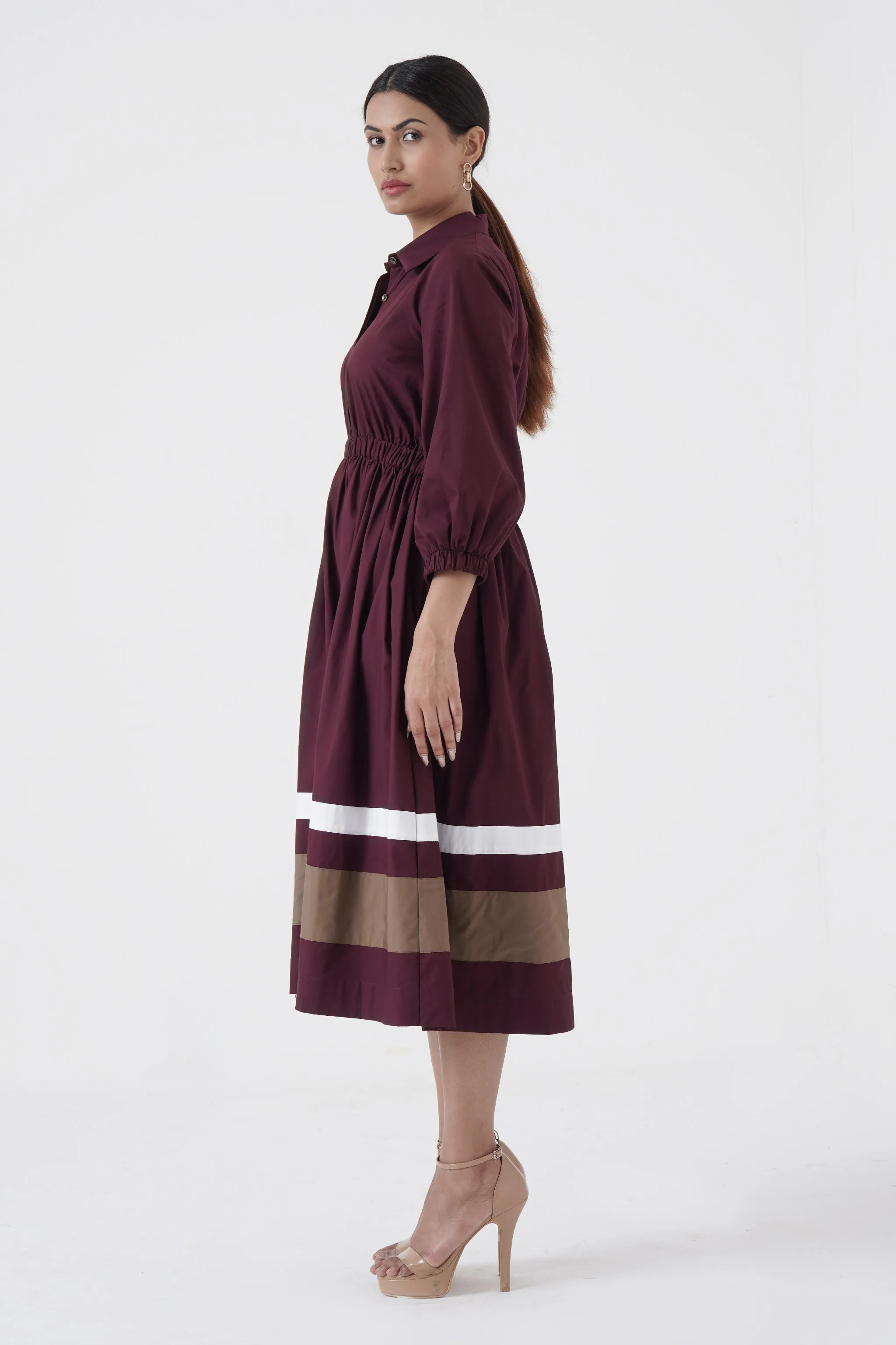 Kosher - Shirt collar waist elastic, two contrast stripe - Wine