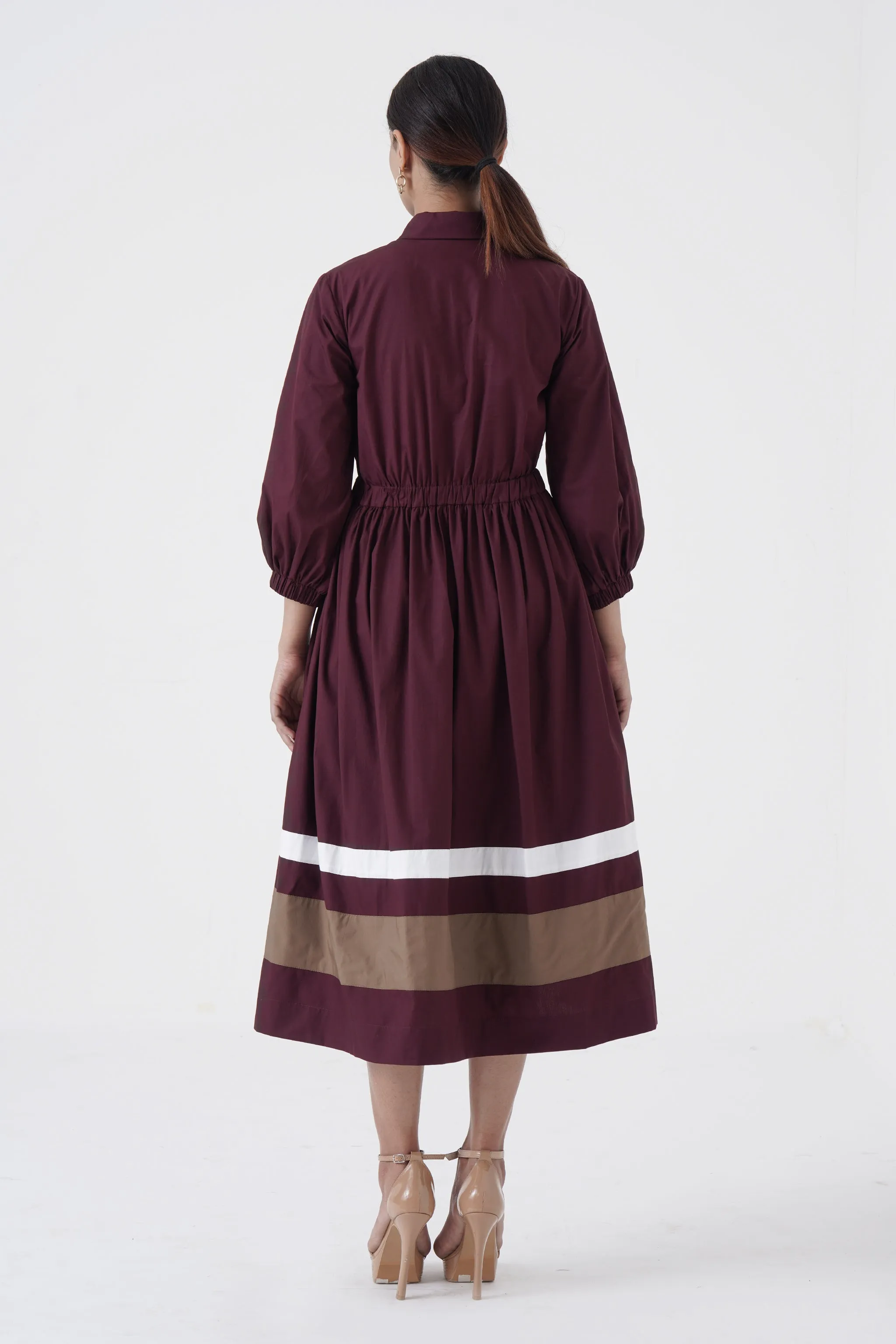 Kosher - Shirt collar waist elastic, two contrast stripe - Wine