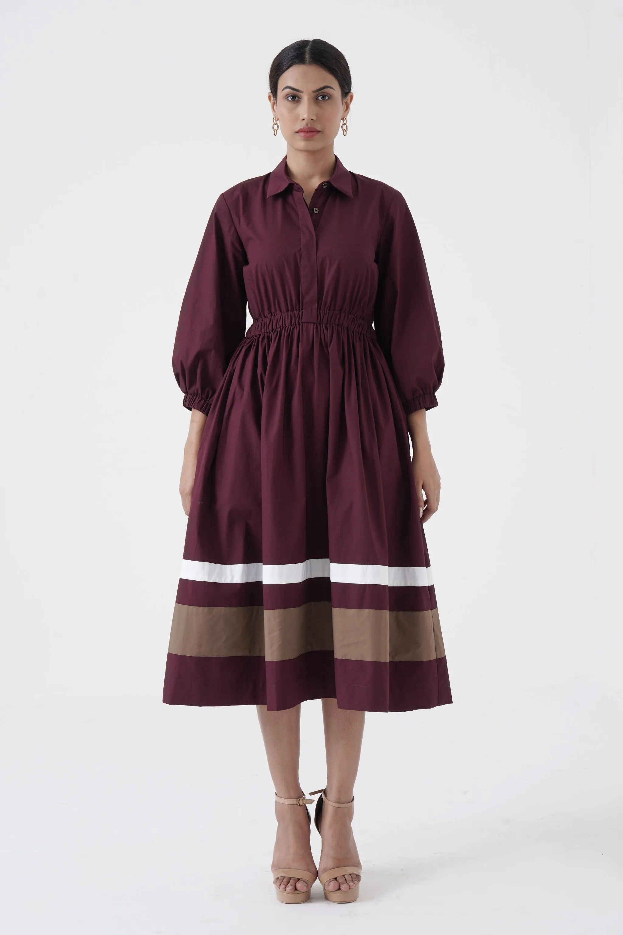 Kosher - Shirt collar waist elastic, two contrast stripe - Wine