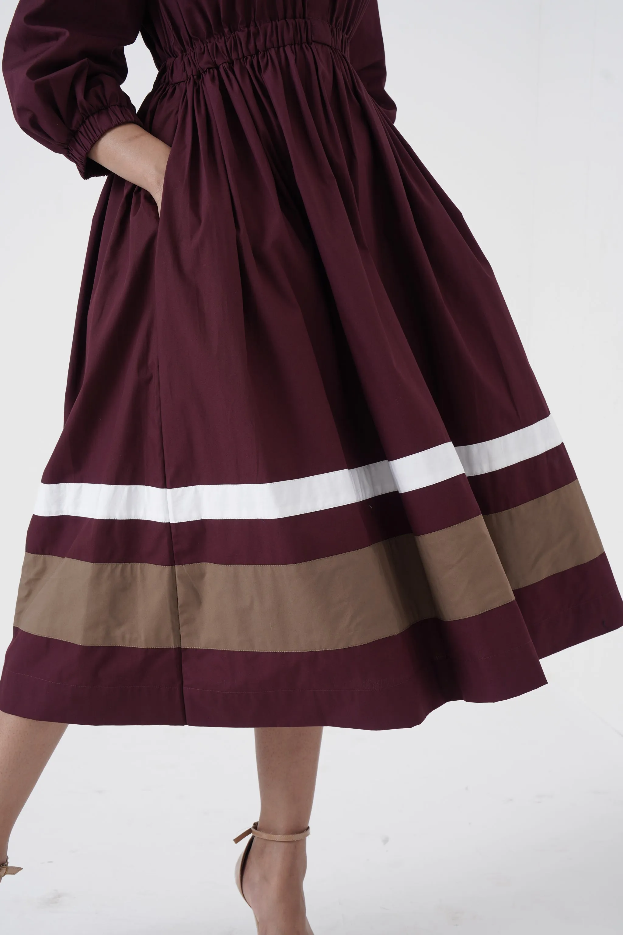 Kosher - Shirt collar waist elastic, two contrast stripe - Wine