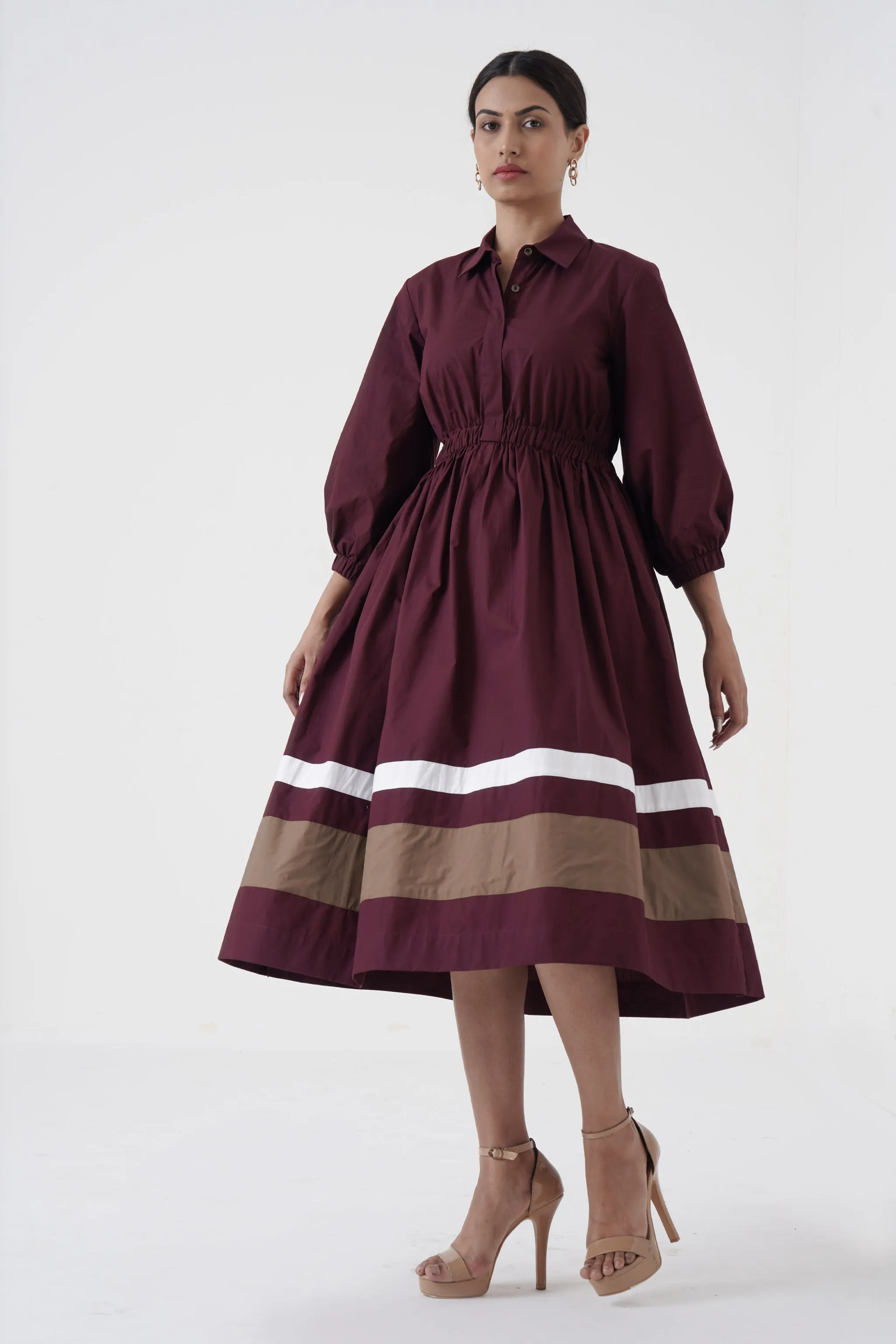 Kosher - Shirt collar waist elastic, two contrast stripe - Wine