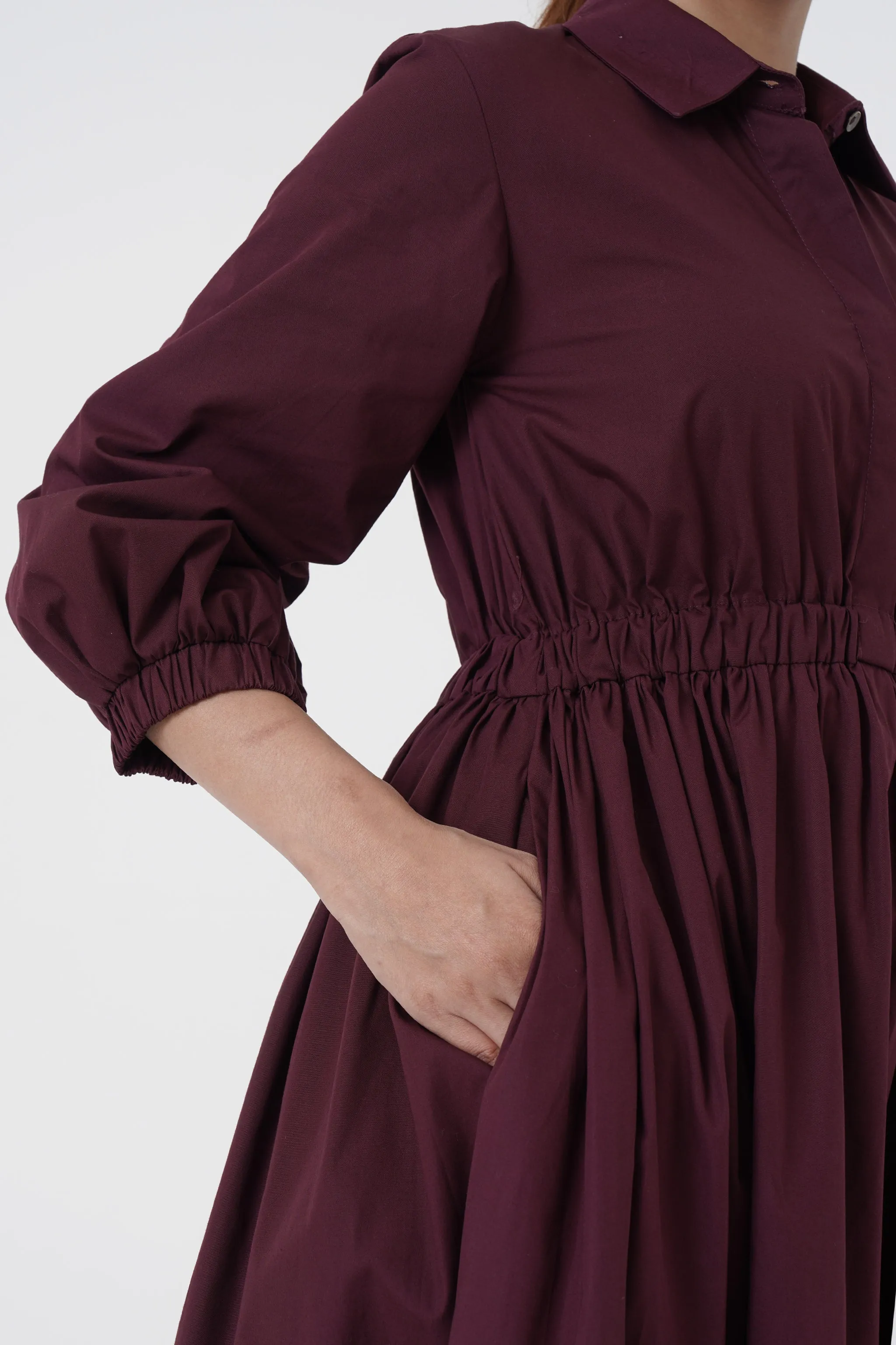 Kosher - Shirt collar waist elastic, two contrast stripe - Wine