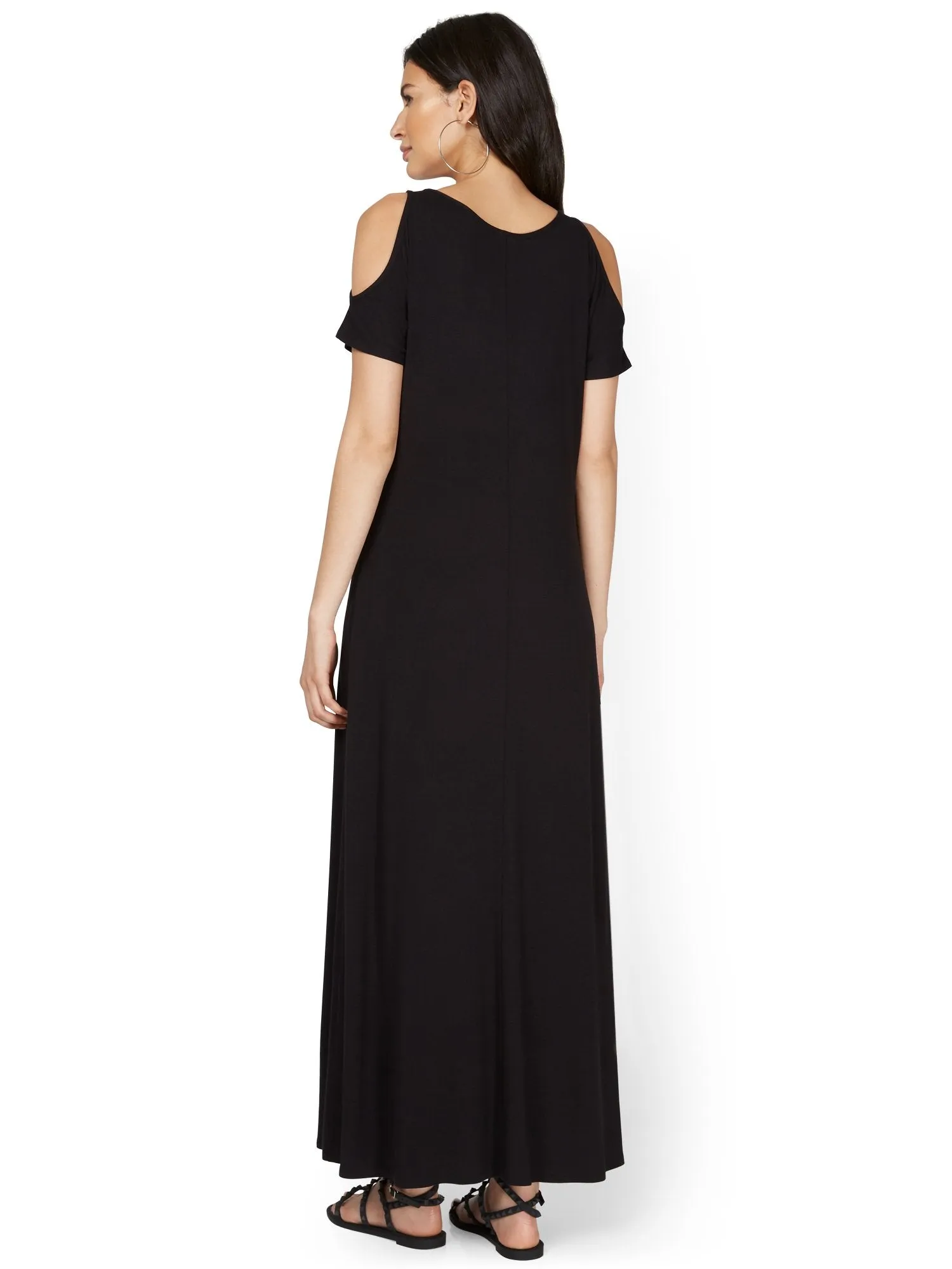Lattice Cold-Shoulder Maxi Dress
